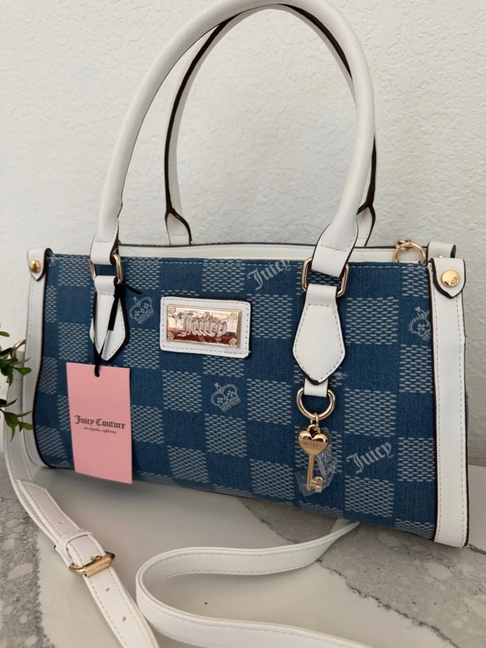 Juicy Couture Denim Satchel – NWT – Gold Hardware, White Trim, Vintage Y2K Style